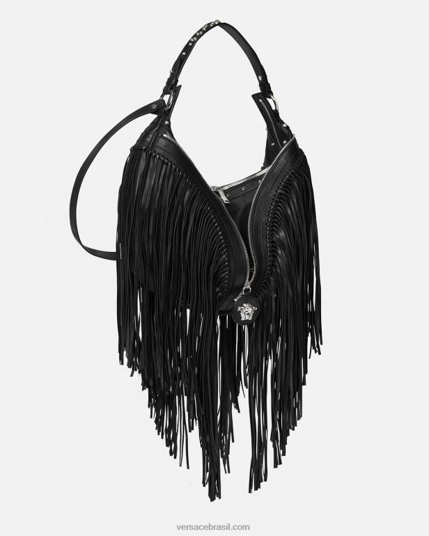 bolsas P2TX298 Versace bolsa hobo repetida com franjas preto mulheres