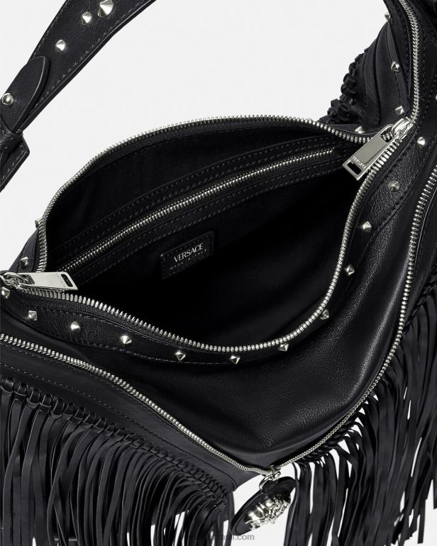 bolsas P2TX298 Versace bolsa hobo repetida com franjas preto mulheres