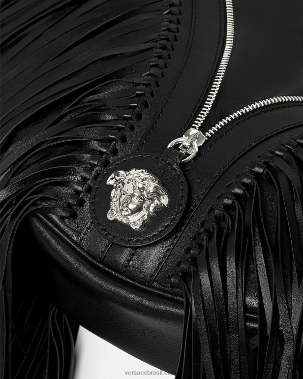 bolsas P2TX298 Versace bolsa hobo repetida com franjas preto mulheres