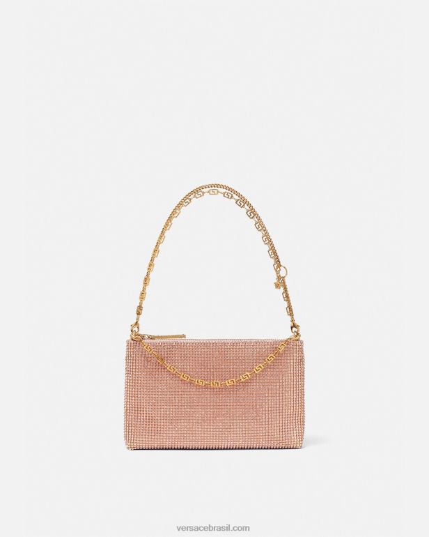 bolsas P2TX381 Versace embreagem de malha de metal de cristal rosa mulheres