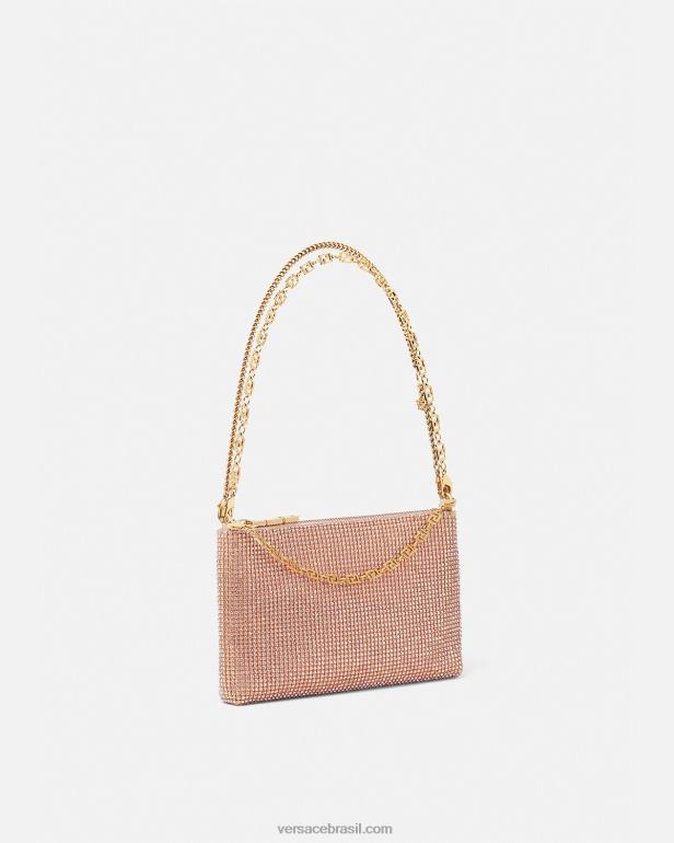 bolsas P2TX381 Versace embreagem de malha de metal de cristal rosa mulheres