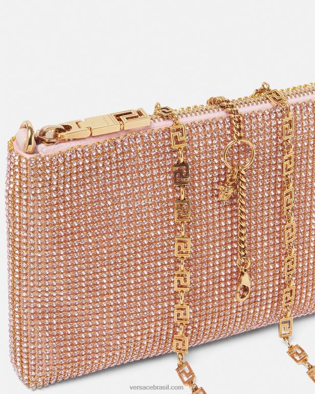 bolsas P2TX381 Versace embreagem de malha de metal de cristal rosa mulheres