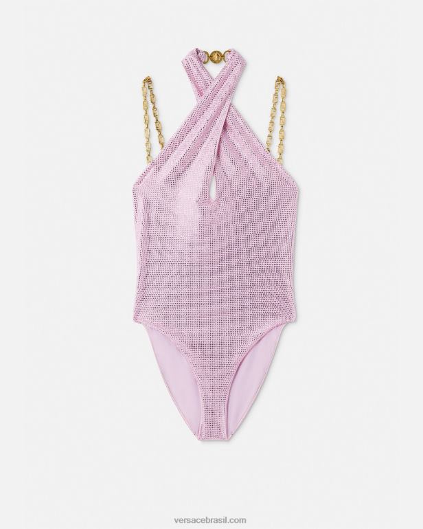 roupas íntimas e moda praia P2TX1124 Versace maiô cristal greca rosa mulheres
