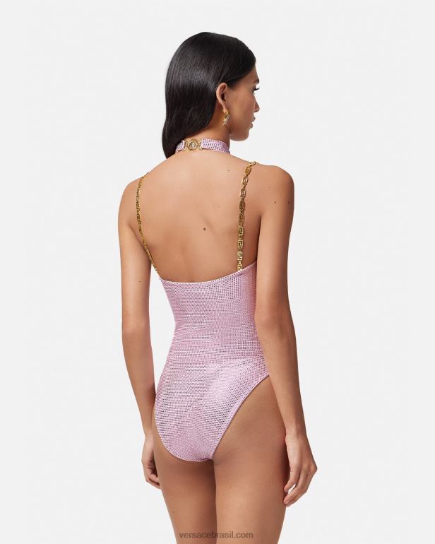 roupas íntimas e moda praia P2TX1124 Versace maiô cristal greca rosa mulheres