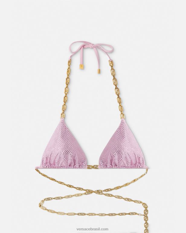 roupas íntimas e moda praia P2TX1125 Versace top de biquíni cristal greca rosa mulheres