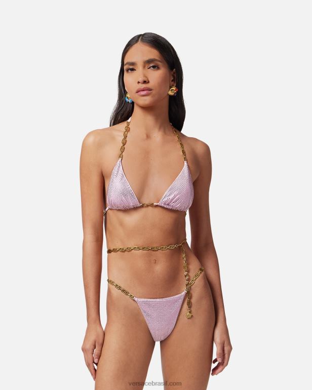 roupas íntimas e moda praia P2TX1126 Versace calcinha de biquíni cristal greca rosa mulheres