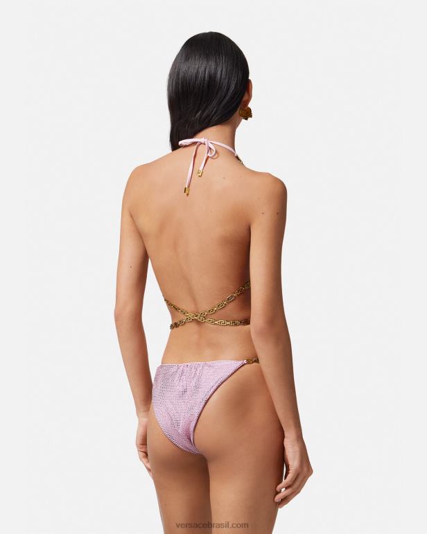 roupas íntimas e moda praia P2TX1126 Versace calcinha de biquíni cristal greca rosa mulheres