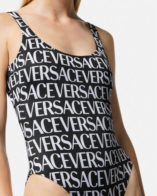roupas íntimas e moda praia P2TX1137 Versace maiô de uma peça com logotipo preto e estampado mulheres