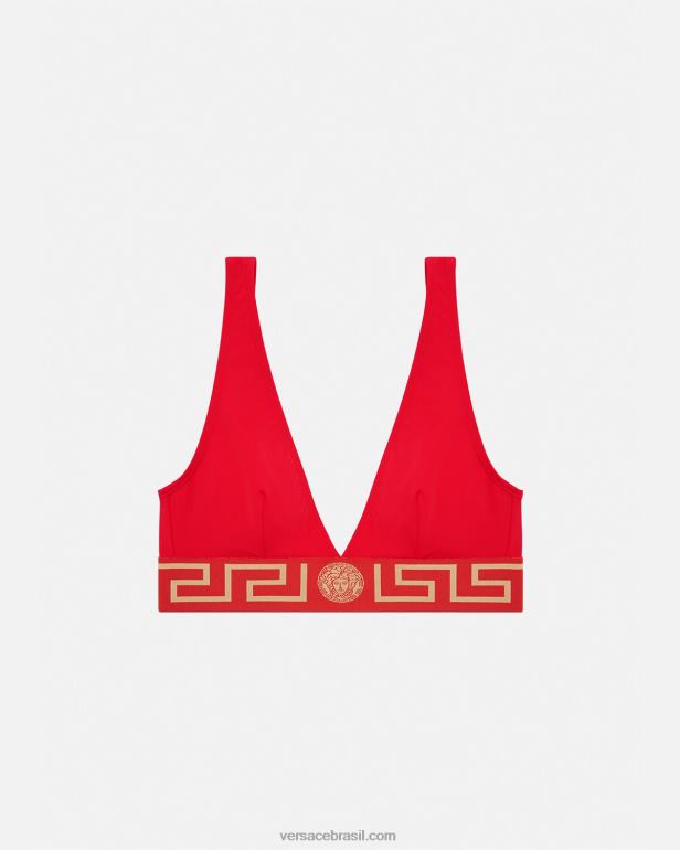 roupas íntimas e moda praia P2TX1151 Versace top de biquíni com borda Greca vermelho mulheres