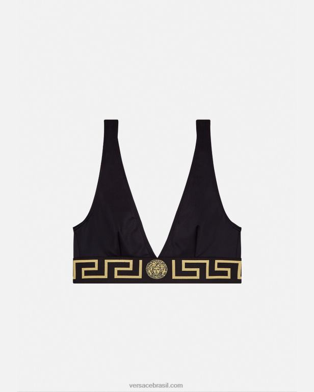 roupas íntimas e moda praia P2TX1152 Versace top de biquíni com borda Greca preto mulheres
