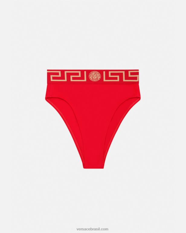 roupas íntimas e moda praia P2TX1154 Versace cueca de biquíni cintura alta com borda Greca vermelho mulheres