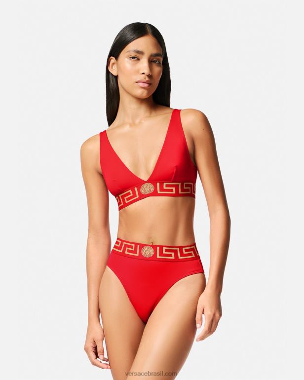 roupas íntimas e moda praia P2TX1154 Versace cueca de biquíni cintura alta com borda Greca vermelho mulheres
