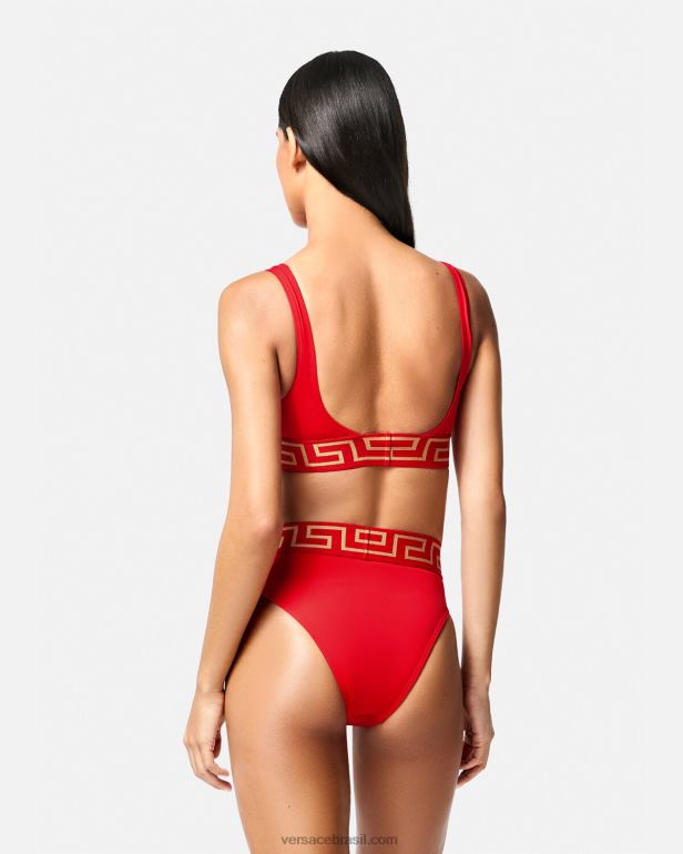 roupas íntimas e moda praia P2TX1154 Versace cueca de biquíni cintura alta com borda Greca vermelho mulheres
