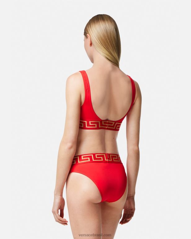 roupas íntimas e moda praia P2TX1155 Versace cueca de biquíni com borda Greca vermelho mulheres