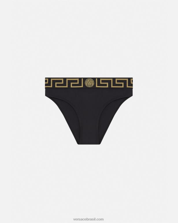 roupas íntimas e moda praia P2TX1156 Versace cueca de biquíni com borda Greca preto mulheres