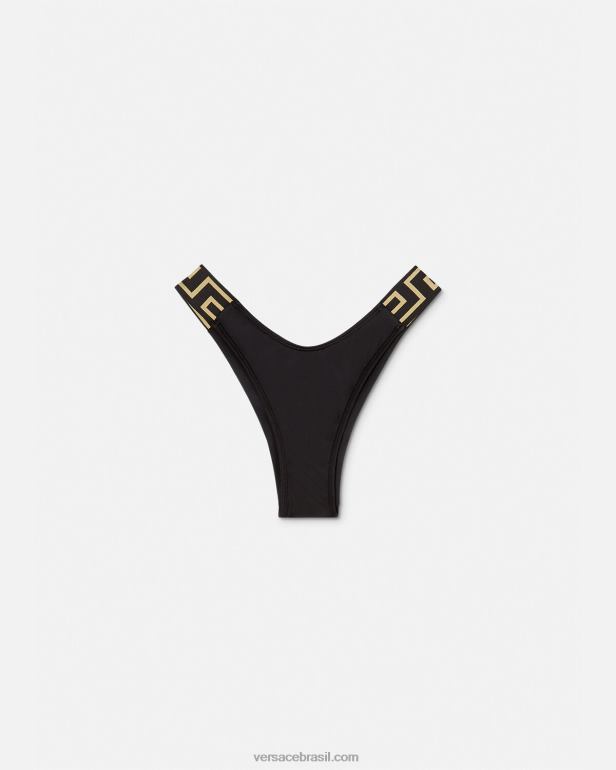 roupas íntimas e moda praia P2TX1157 Versace parte de baixo do biquíni com borda Greca preto mulheres