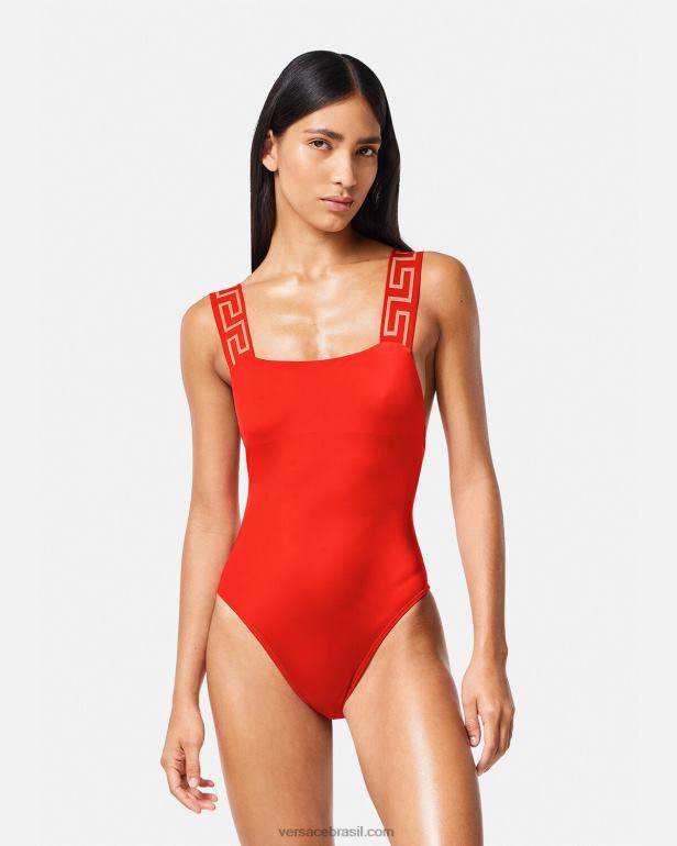 roupas íntimas e moda praia P2TX1159 Versace maiô greca border vermelho mulheres