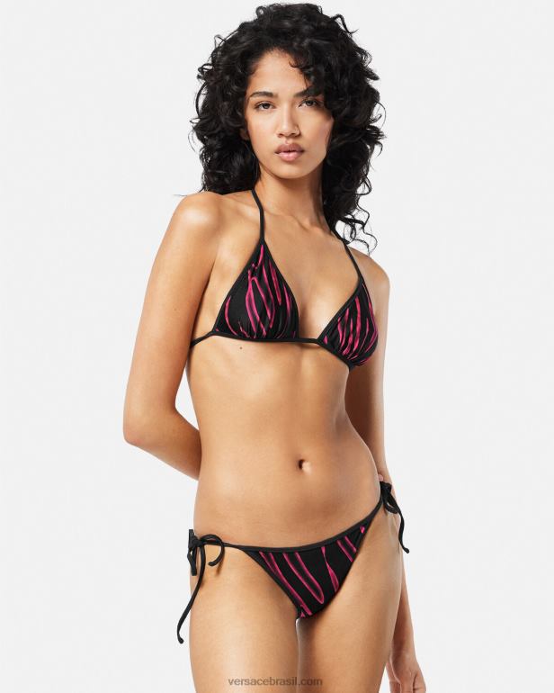 roupas íntimas e moda praia P2TX1168 Versace parte de baixo de biquíni reversível fúcsia e estampa mulheres