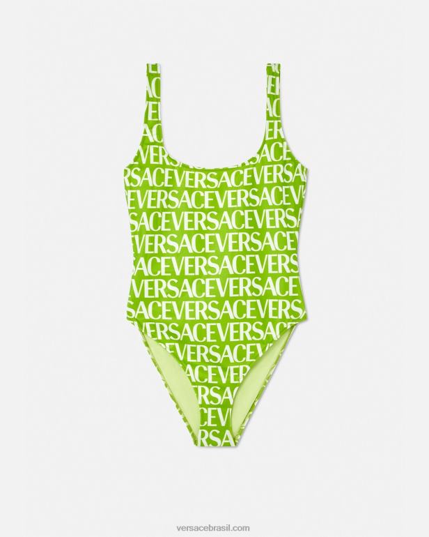 roupas íntimas e moda praia P2TX1171 Versace maiô de uma peça com logotipo verde e estampado mulheres