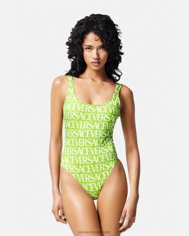 roupas íntimas e moda praia P2TX1171 Versace maiô de uma peça com logotipo verde e estampado mulheres