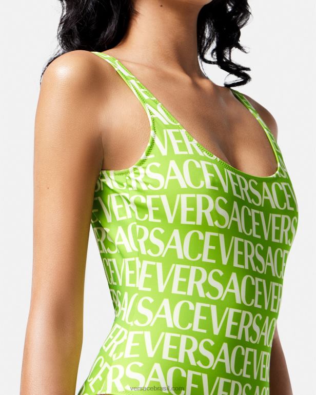 roupas íntimas e moda praia P2TX1171 Versace maiô de uma peça com logotipo verde e estampado mulheres