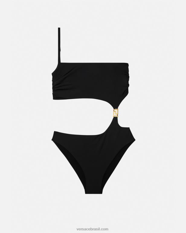 roupas íntimas e moda praia P2TX1181 Versace maiô com recorte greca preto mulheres