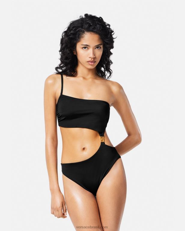 roupas íntimas e moda praia P2TX1181 Versace maiô com recorte greca preto mulheres