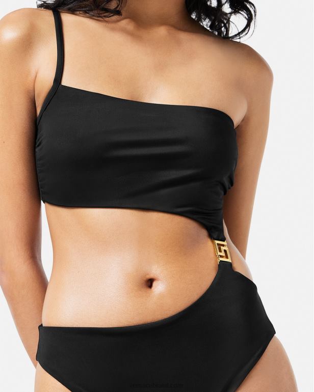 roupas íntimas e moda praia P2TX1181 Versace maiô com recorte greca preto mulheres