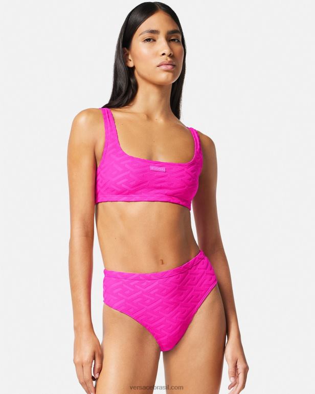 roupas íntimas e moda praia P2TX1183 Versace calcinha de biquíni cintura alta la greca fúcsia mulheres