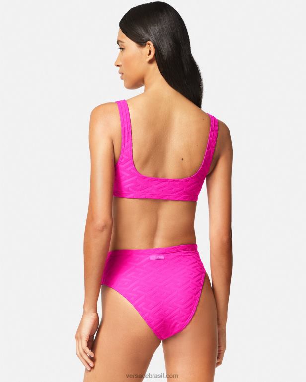 roupas íntimas e moda praia P2TX1183 Versace calcinha de biquíni cintura alta la greca fúcsia mulheres