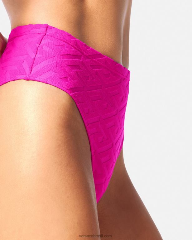 roupas íntimas e moda praia P2TX1183 Versace calcinha de biquíni cintura alta la greca fúcsia mulheres