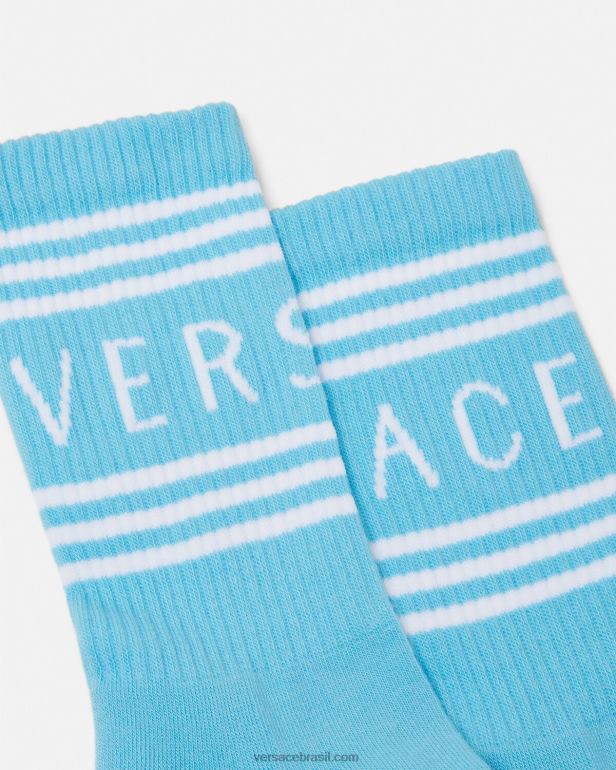 roupas íntimas e moda praia P2TX1099 Versace Meias com logo vintage dos anos 90 azul claro mulheres