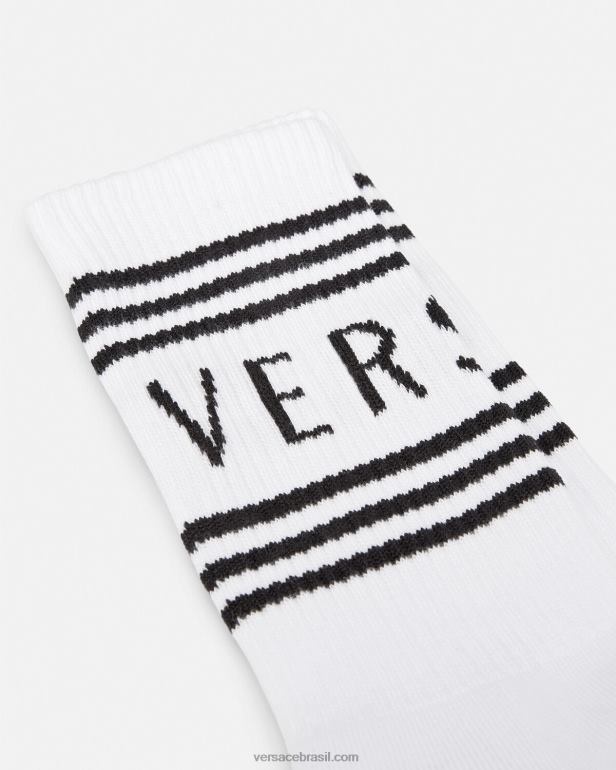 roupas íntimas e moda praia P2TX1100 Versace meias com logotipo vintage branco mulheres