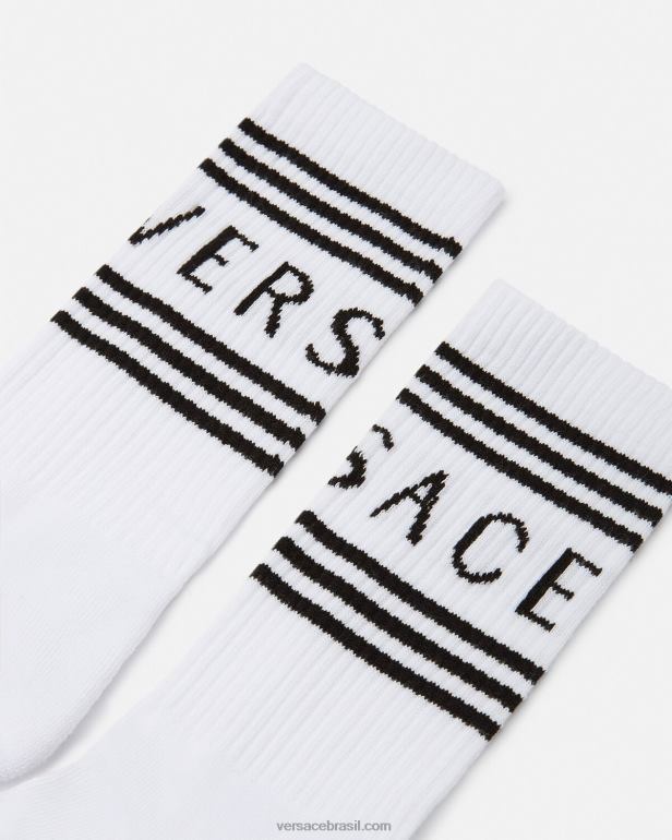 roupas íntimas e moda praia P2TX1101 Versace Meias com logo vintage dos anos 90 branco mulheres