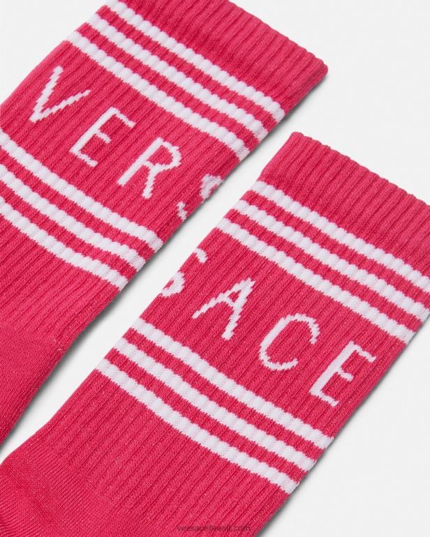 roupas íntimas e moda praia P2TX1106 Versace Meias com logo vintage dos anos 90 fúcsia mulheres
