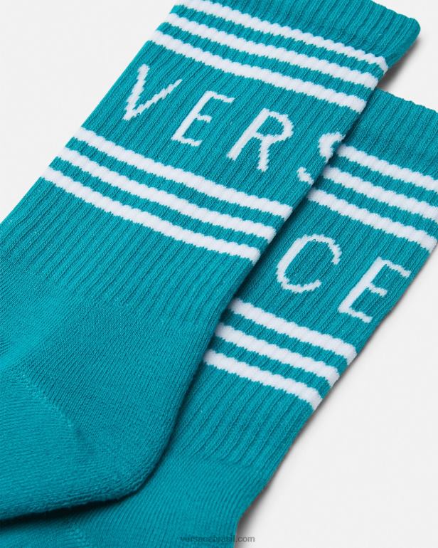 roupas íntimas e moda praia P2TX1107 Versace Meias com logo vintage dos anos 90 agua Verde mulheres