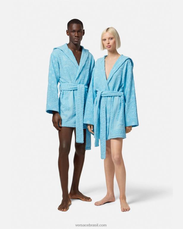 roupas íntimas e moda praia P2TX1082 Versace roupão curto barroco concha azul claro mulheres