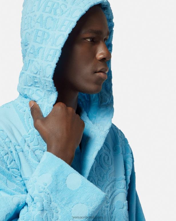 roupas íntimas e moda praia P2TX1082 Versace roupão curto barroco concha azul claro mulheres