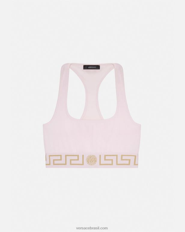 roupas íntimas e moda praia P2TX1039 Versace sutiã esportivo com borda greca luz rosa mulheres