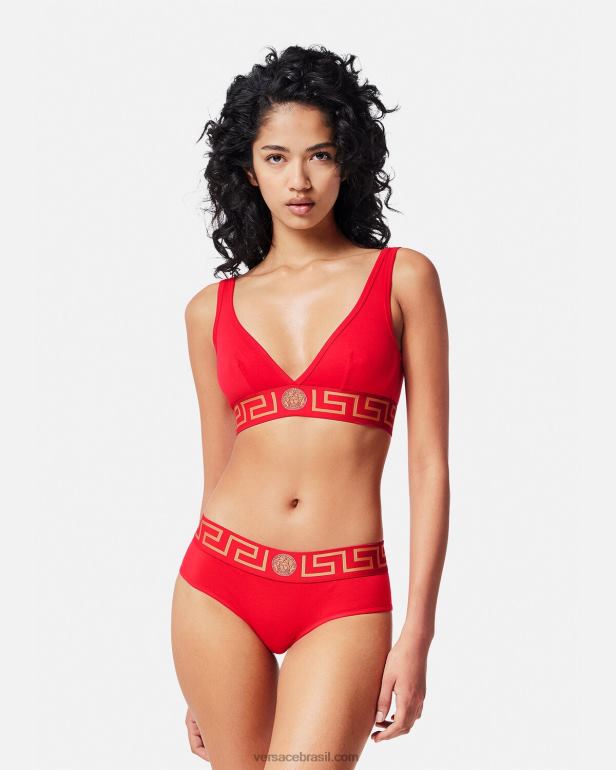 roupas íntimas e moda praia P2TX1041 Versace bralette com borda greca vermelho mulheres