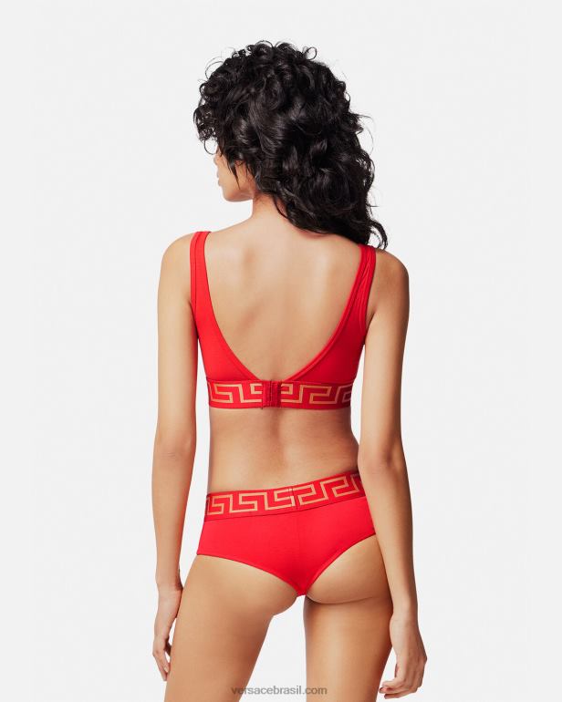 roupas íntimas e moda praia P2TX1041 Versace bralette com borda greca vermelho mulheres