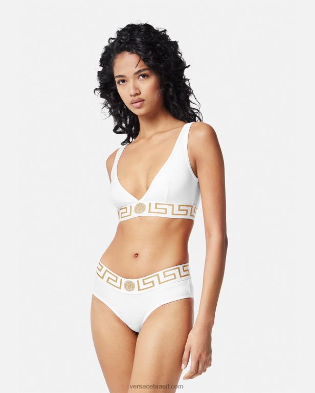 roupas íntimas e moda praia P2TX1042 Versace bralette com borda greca branco mulheres