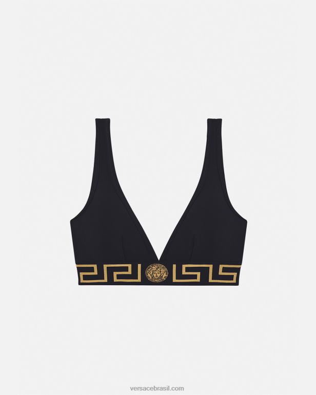 roupas íntimas e moda praia P2TX1043 Versace bralette com borda greca preto mulheres