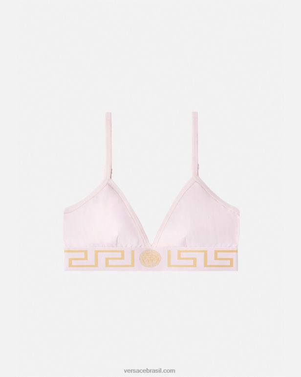 roupas íntimas e moda praia P2TX1044 Versace bralette com borda greca luz rosa mulheres