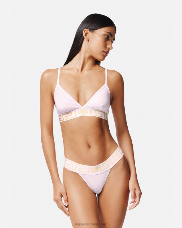 roupas íntimas e moda praia P2TX1044 Versace bralette com borda greca luz rosa mulheres