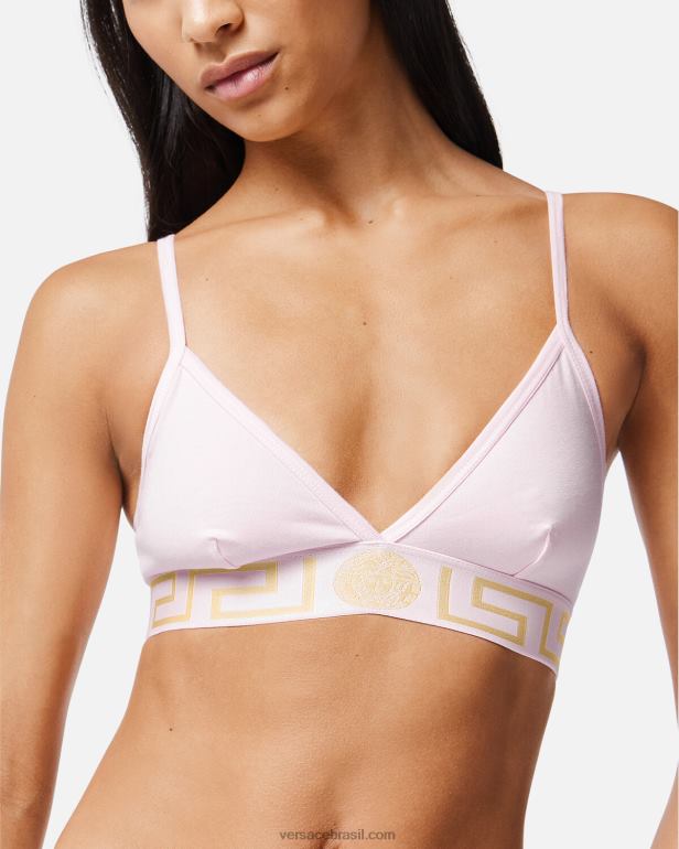 roupas íntimas e moda praia P2TX1044 Versace bralette com borda greca luz rosa mulheres