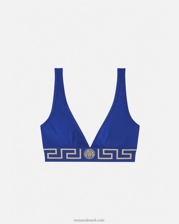 roupas íntimas e moda praia P2TX1045 Versace bralette com borda greca azul mulheres