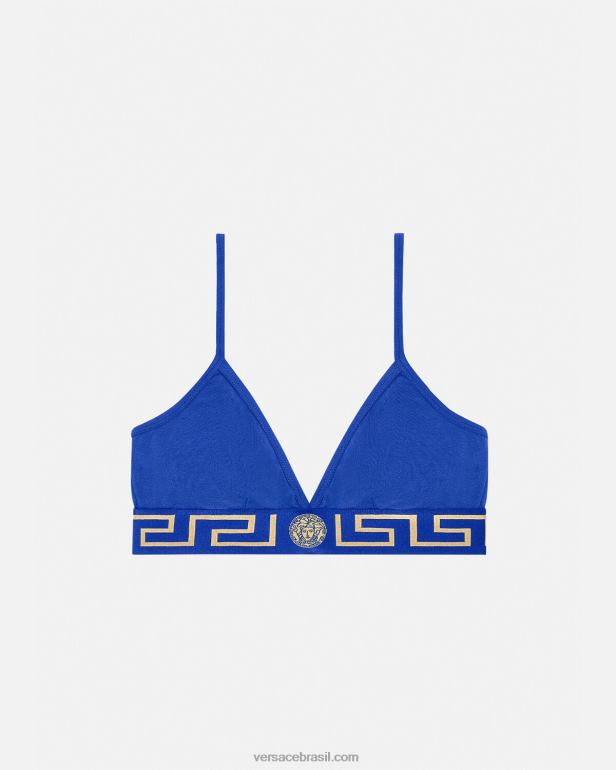 roupas íntimas e moda praia P2TX1046 Versace bralette com borda greca azul mulheres
