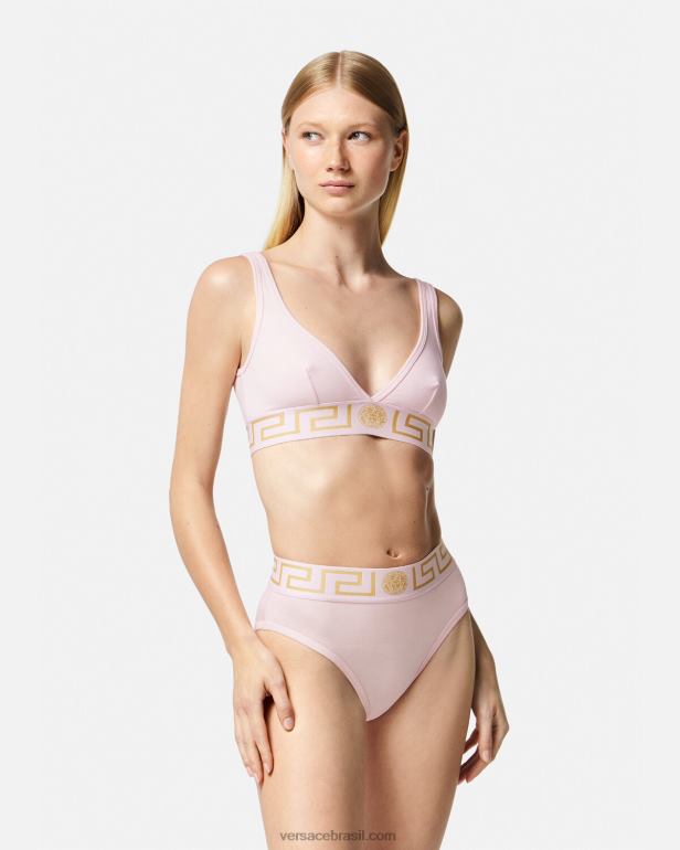 roupas íntimas e moda praia P2TX1047 Versace bralette com borda greca luz rosa mulheres
