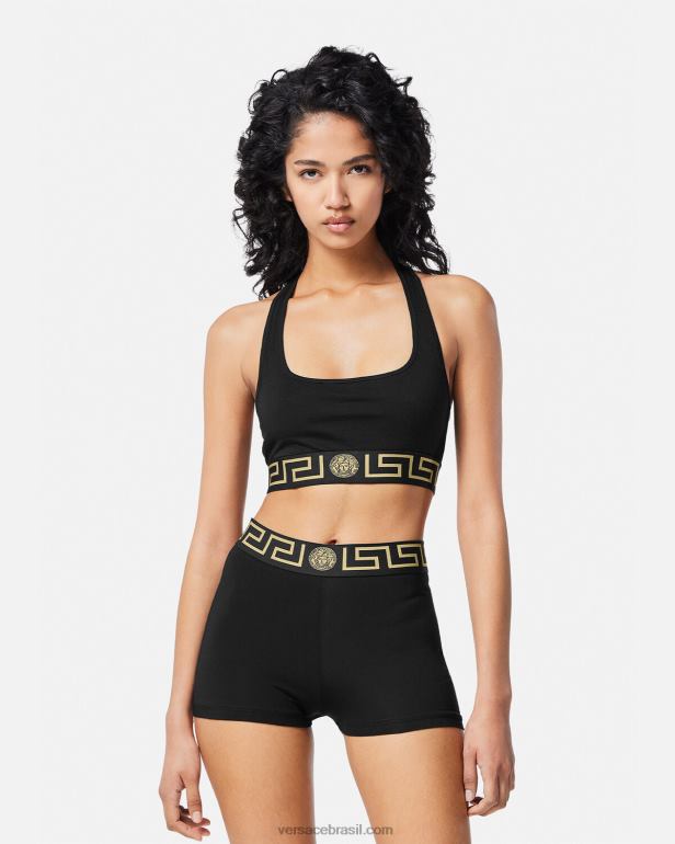 roupas íntimas e moda praia P2TX1048 Versace troncos de fronteira greca preto mulheres